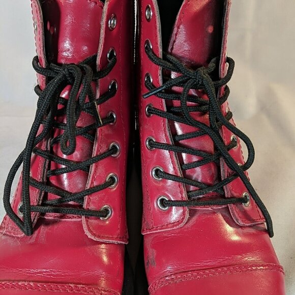 Anarchic by T.U.K. Red Leather Combat Moto Boots Womens 8 Black Hot Topic T2182 - Picture 13 of 13